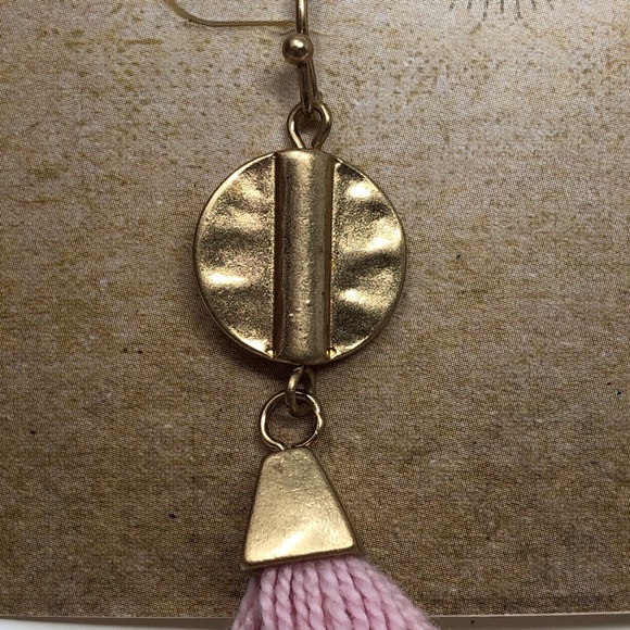 True Craft Pink and Gold String Tassel Earrings - Picture 3 of 4